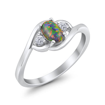 Wedding Ring Oval Cut Lab Black Opal  925 Sterling Silver